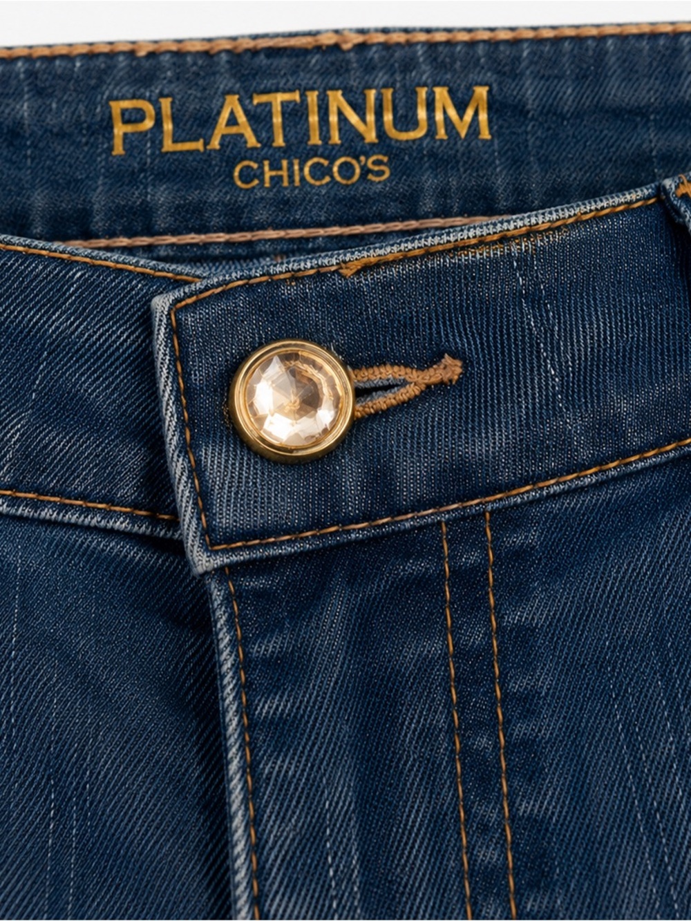 Chico’s Platinum Embroidered Jeans Size 0.5 Regular Crystal Button Cuffed - Picture 4 of 4